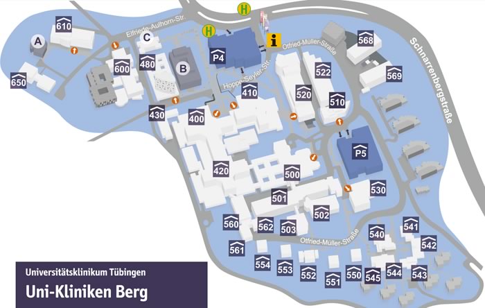 Lageplan Universitätskliniken Tübingen (Berg)