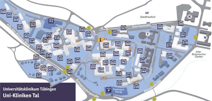 Lageplan Universitätskliniken Tübingen (Tal)